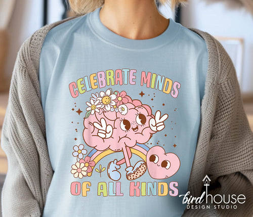 Retro Celebrate Minds of All Kinds graphic tee shirt