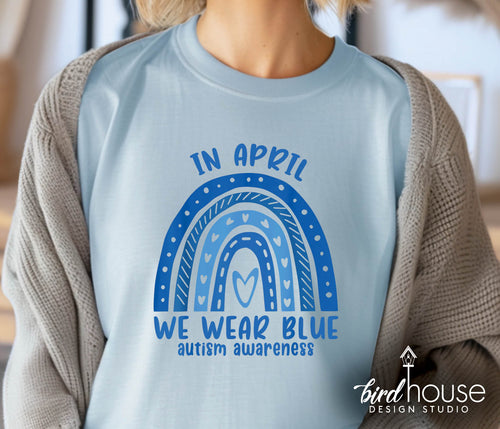 April We Wear Blue Boho Rainbow Autism Awareness Shirt