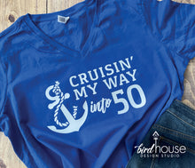 Load image into Gallery viewer, cruising my way into 50 any age cruise birthday graphic tee shirt 50