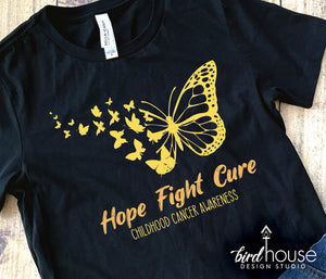 hope fight cure childhood cancer awareness Butterfly graphic tee shirt