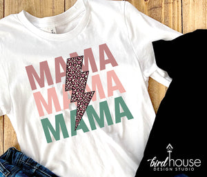 mama retro leopard lightning bolt cute graphic tee shirt mom mothers day gift