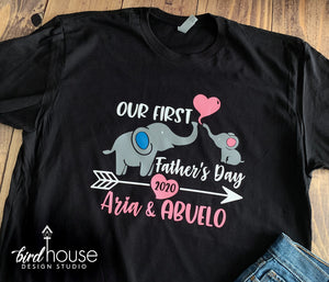 Our First Father's Day Shirt Abuelo Cute Baby Elephants Personalized Girl or Boy