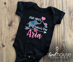 Our First Father's Day Shirt, Cute Baby Elephants Personalized Girl or Boy