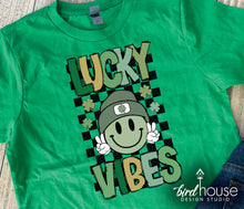 Load image into Gallery viewer, Retro Lucky Vibes Shirt, Cute St. Patricks day Graphic Tee