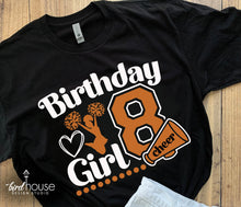 Load image into Gallery viewer, Birthday Girl Cheerleader Shirt, Custom Any Colors Cheer Tee
