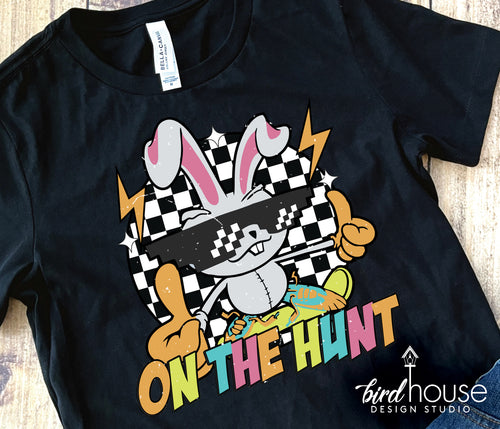 on the hunt cute egg hunting easter graphic tee for boys