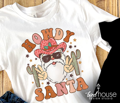 Howdy santa cowboy Groovy Shirt, Cute Christmas Graphic Tee, pajamas, pjs t-shirt for party funny shirts 