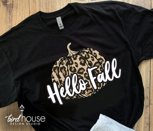 Hello Fall Pumpkin Spice Shirt, Cute Animal Print Tee Thanksgiving, Thankful 