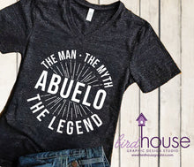 Load image into Gallery viewer, Abuelo Grandpa The Man The Myth The Legend Shirt, Funny Shirt, Personalized, Any Color, Customize, Gift