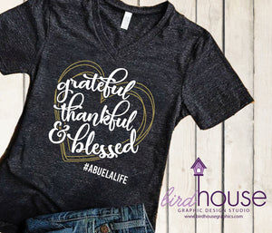 Grateful Thankful Blessed Abuela Mom Mama Grandma Shirt Personalized - Customize Colors Thanksgiving