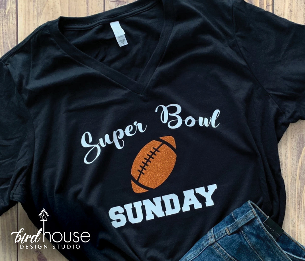 Super Bowl Party Shirt, Cute Football Glitter, Customize Any Color