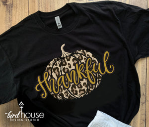 Thankful Pumpkin Shirt, Cute Animal Print Fall Tee Thanksgiving gold