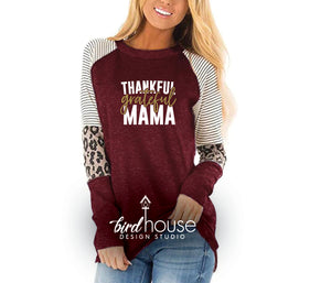 Thankful Grateful Mama Personalized Shirt, mom Life, Abuela Grandma Aunt Mom Mommy Thanksgiving,