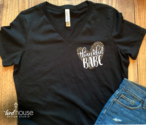 Thankful Babe Shirt, Small Design, Cute Thanksgiving Tee, Custom any color