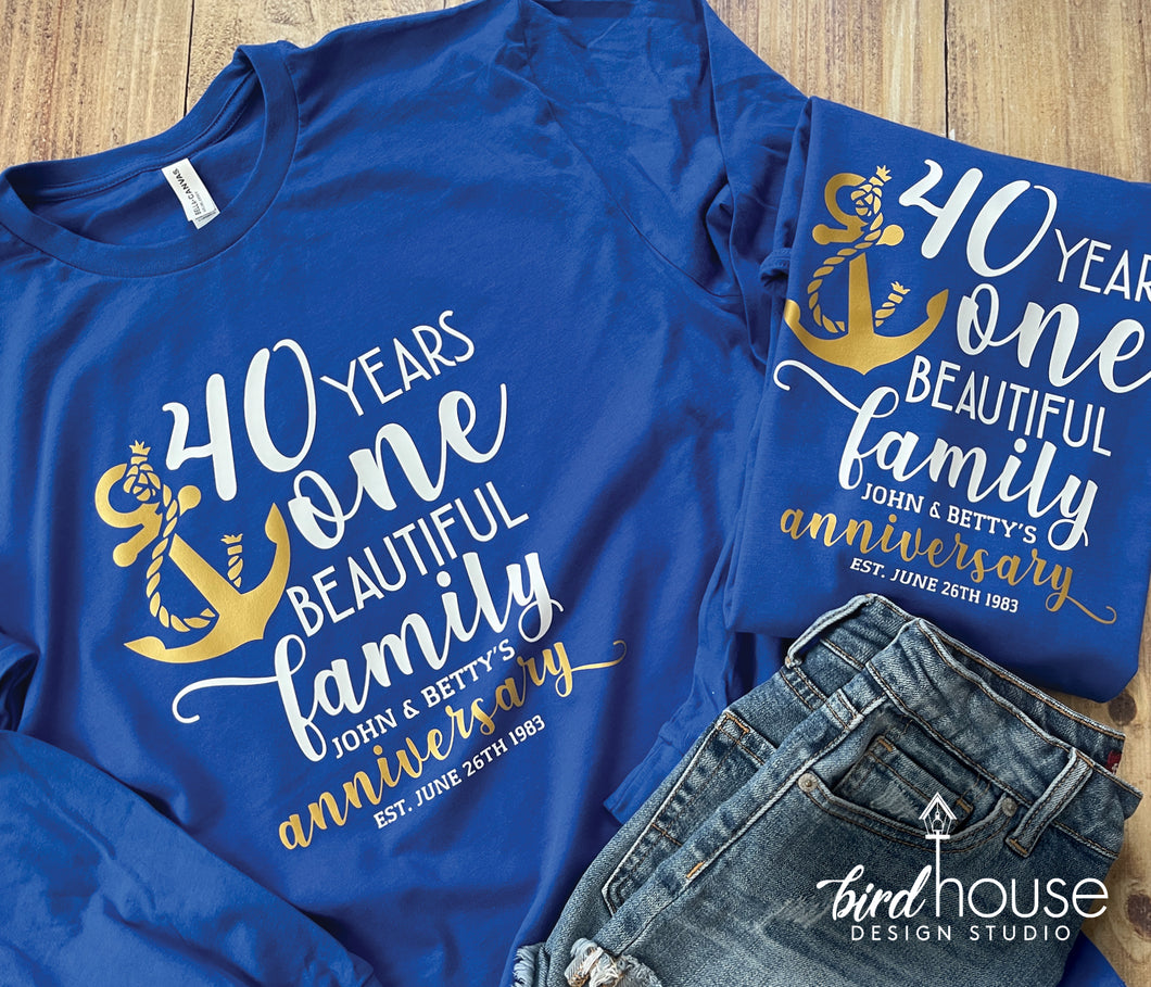 50 40 Years one Beautiful Family, Personalized Anniversary Cruise Group Shirt Any Year Custom, Personalized
