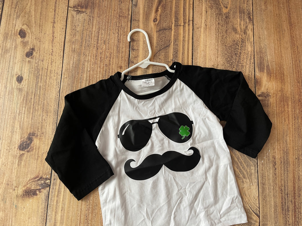 St Patricks Mustache Toddler Baseball Shirt - Ready to Ship
