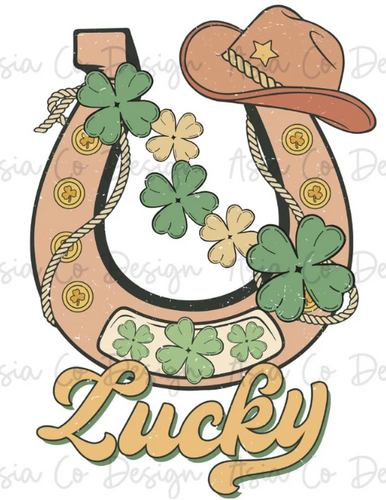 Lucky Horse Shoe Western St. Patricks Day Graphic Tee Shirt