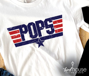 pops Top Dad Gun Shirt, Personalized with Any Name, Abuelo, Grandpa, Cute gift for fathers day