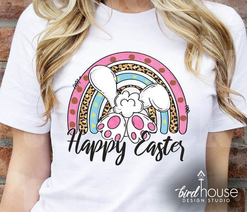 boho rainbow bunny easter graphic tee shirt for girls