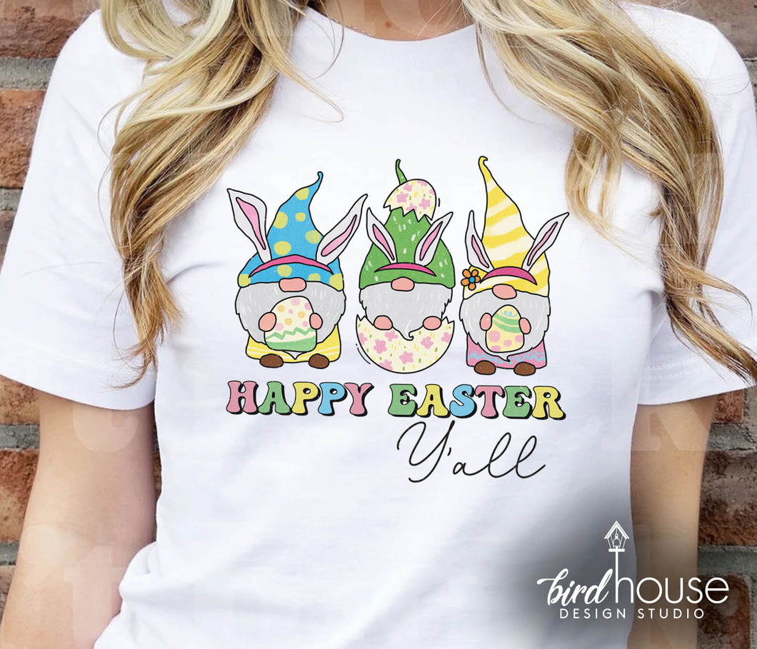 bunny gnomes happy easter yall cute graphic tee shirt