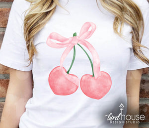 Coquette Cherries Graphic Tee Shirt, heart shaped, Love valentines Shirts, girly, soft girl
