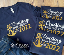 Load image into Gallery viewer, Cruising our way into 2024 Cruise Shirt, Cruising Personalize Custom Any Year or Age Cruising Birthday New Year, anniversary, new years eve cruise, hello 2024