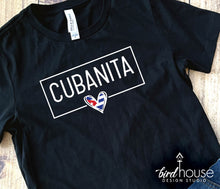 Load image into Gallery viewer, cubanita graphic tee shirt hispanic heritage cuba, heart love cuban flag