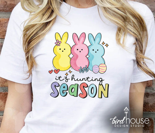 cute peeps bunny hunting season easter egg hunt graphic tee shirt