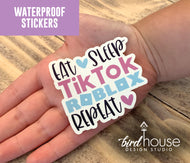 Eat Sleep Repeat, Waterproof Sticker, Water Bottles, Laptop