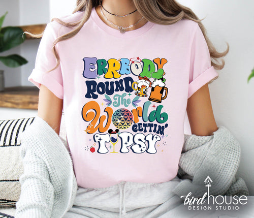 errbody round the world gettin tipsy graphic tee shirt food and wine epcot group shirt drinking disney goofy drinking funny group shirts