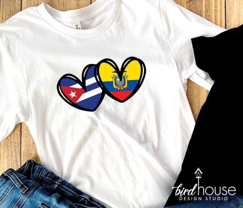 hearts hispanic heritage love graphic tee shirt, cuba, ecuador