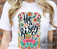 he is risen pretty floral religious handdrawn jesus easter graphic tee shirt