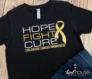 Hope Fight Cure Shirt, Childhood Cancer Awareness graphic tee shirt