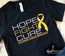 Load image into Gallery viewer, Hope Fight Cure Shirt, Childhood Cancer Awareness graphic tee shirt