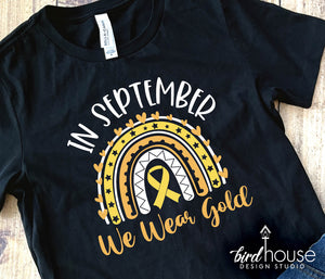 In September we wear Gold Boho Rainbow graphic tee Shirt, Childhood Cancer Awareness