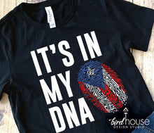 Load image into Gallery viewer, its in my dna fingerprint hispanic heritage graphic tee shirt, puerto rico