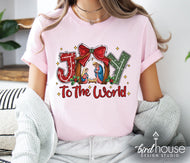 joy to the world coquette bow jesus is the reason for the season graphic tee shirt pjs