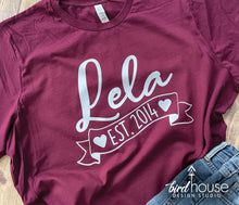 Load image into Gallery viewer, Lela Personalized Shirt with Est Year, Lala, Grandma Mom Mama Mommy, Personalized, Any Color, Graphic tee Shirt