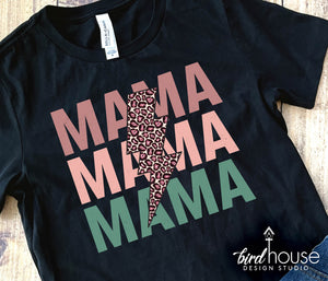 mama retro leopard lightning bolt cute graphic tee shirt mom mothers day gift ideas
