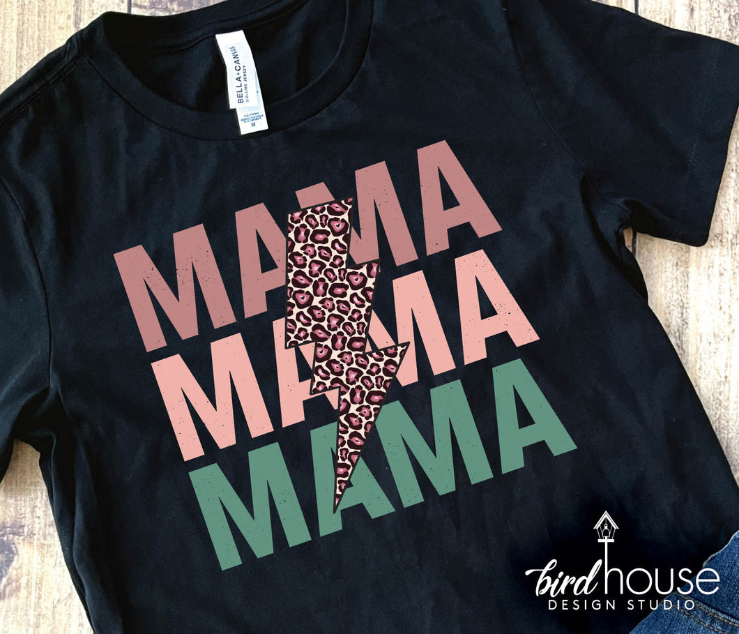 mama retro leopard lightning bolt cute graphic tee shirt mom mothers day gift ideas