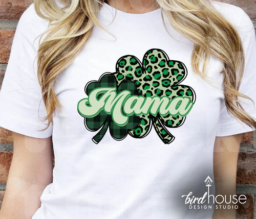mama st patricks day graphic tee leopard clover