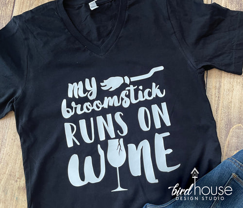 My Broomstick Runs on Wine Halloween Funny Shirt, graphic tees for halloween party, witches mom who love wine lovers