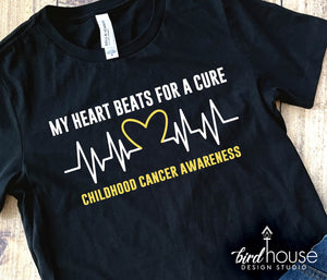 My Heart Beats for a cure, Childhood Cancer Awareness graphic tee Shirt 