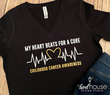 Load image into Gallery viewer, My Heart Beats for a cure, Childhood Cancer Awareness graphic tee Shirt 