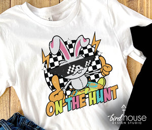 on the hunt cute egg hunting easter graphic tee for boys