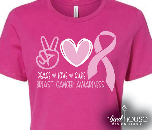 Peace Love Cure Breast Cancer Awareness graphic tee Shirt