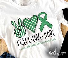 Load image into Gallery viewer, Peace Love Hope Mental Health Awareness Shirt graphic tee shirt
