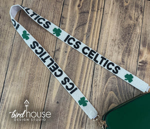Celtics Hand Beaded Purse Strap - White