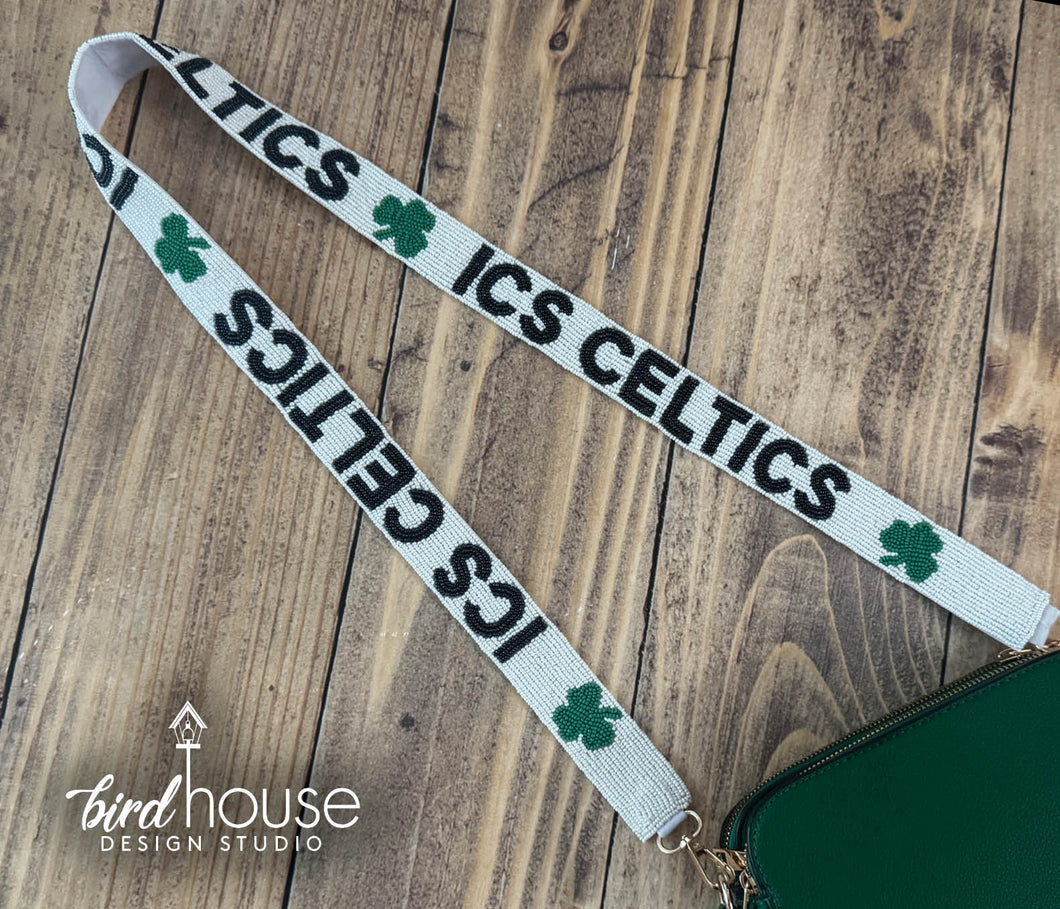 Celtics Hand Beaded Purse Strap - White