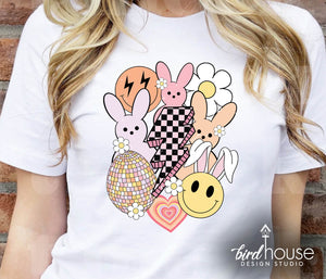 Retro Bunny Peeps Shirt, Cute retro Easter smilie face graphic tee shirt